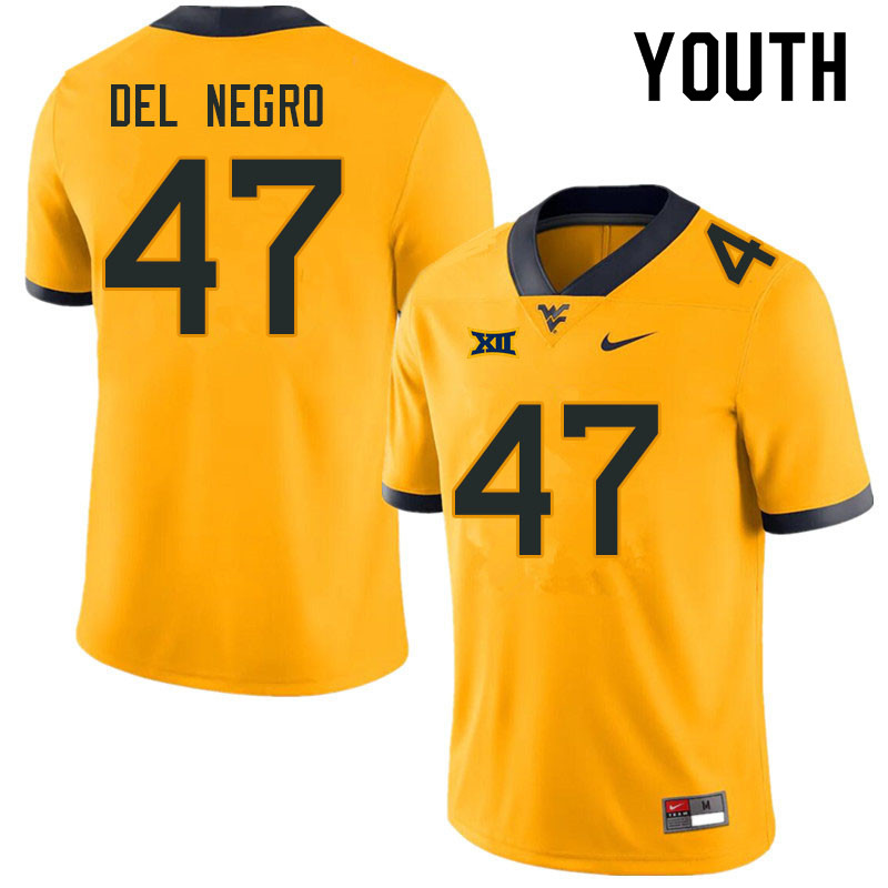 Youth #47 Anthony Del Negro West Virginia Mountaineers College Football Jerseys Sale-Gold - Click Image to Close